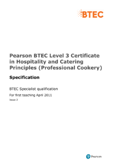 BTEC Level 3 Certificate in Hospitality and Catering Principles (Professional Cookery) specification